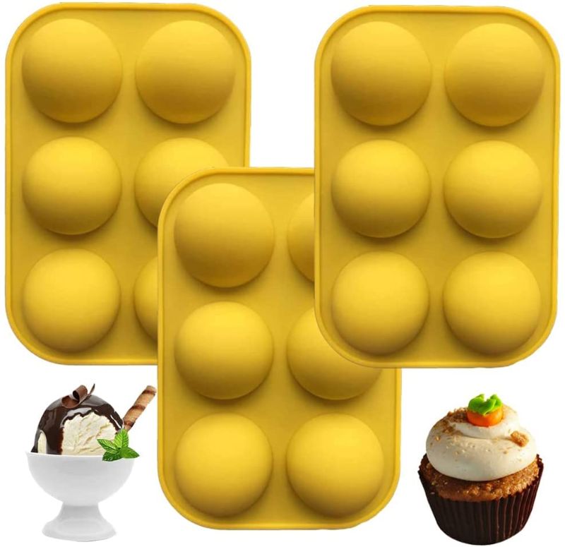 Photo 1 of 3 Pack Silicone Mold for Hot Chocolate Bomb,Half Sphere Baking Mold for Making Chocolate, Cake, Jelly, Dome Mousse,Handmade Soap (Yellow)