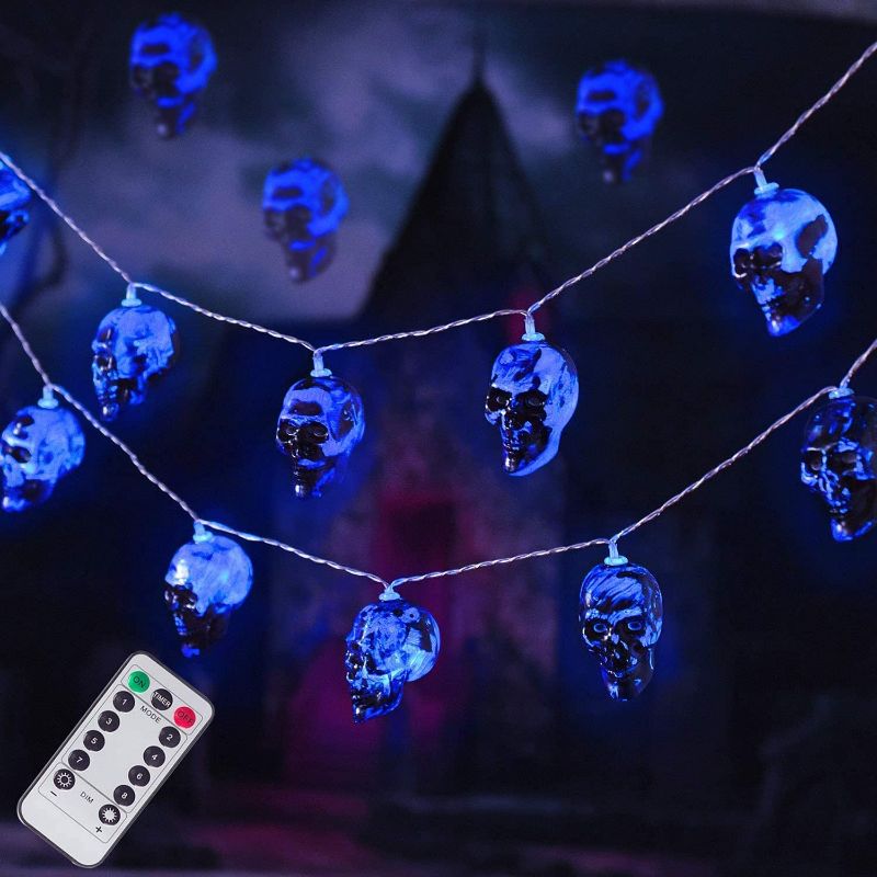 Photo 1 of  Holiday Decorations, Ombre Skull Large 3D Dinosour String Lights, 30 LED Lights for Party, Wedding, Garden Decoration (Blue)