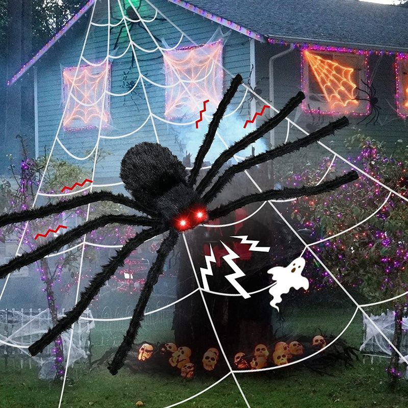 Photo 1 of Giant Spider Halloween Decoration, Giant Spider Outdoor Halloween Decoration Fake Spider for Indoor Outdoor Halloween Decorations Yard Home Parties Haunted House Décor