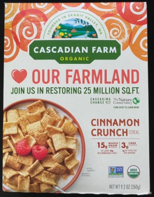 Photo 1 of Cascadian Farm Organic Cereal, Cinnamon Crunch, Whole Grain Cereal, 9.2 oz