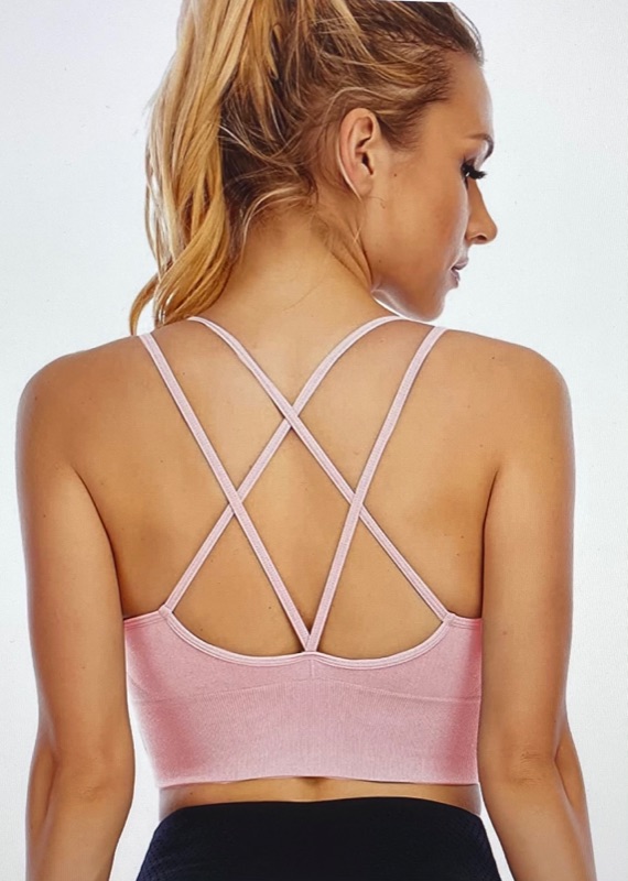 Photo 2 of FELTATY Strappy Sports Bra for Women Yoga Bras Workout Cross Back Wirefree Fitness (Large-Pink)