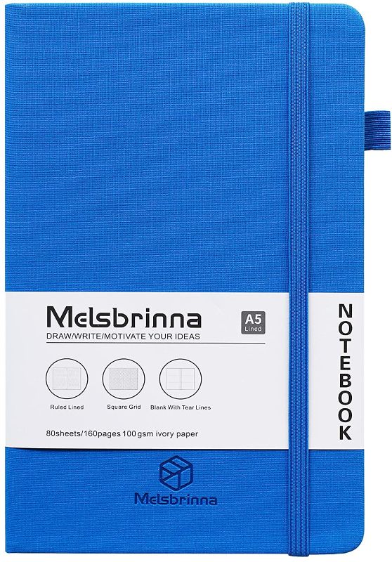 Photo 1 of Journal Notebook for Work, Melsbrinna Medium Notebook, Thick Paper (Ruled/Square Grid/Blank) Soft Cover Notebook, Luxury A5 Journals for Women/Men, Leather Journal with Inner Pocket… (Blue)