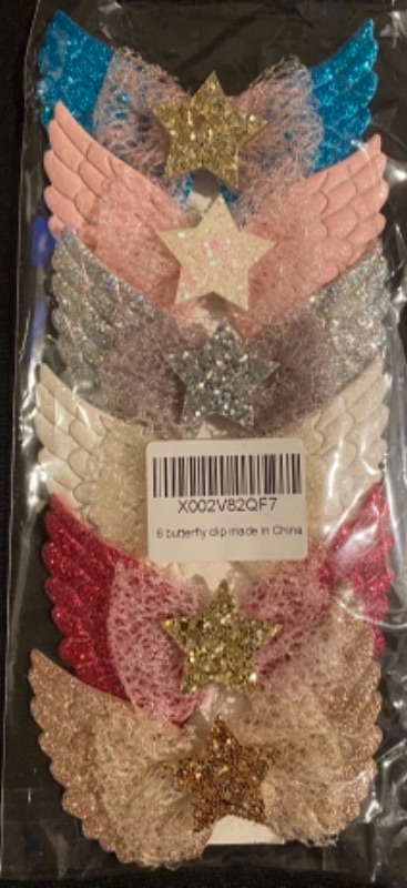Photo 1 of Girls Hair Clips (Set of 6) - Glitter Angel Wings with Star
