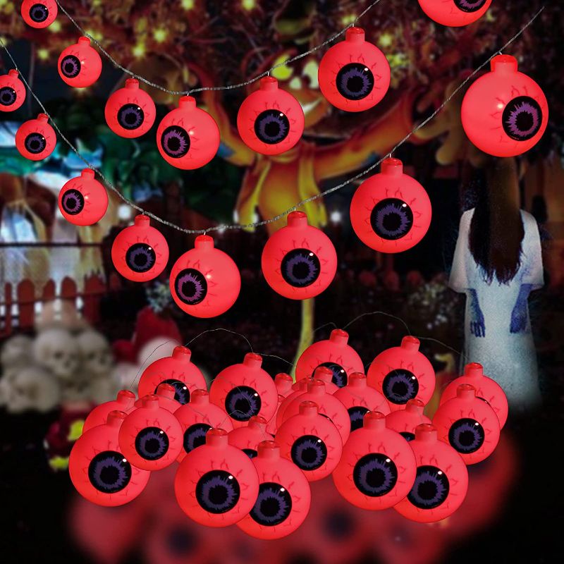 Photo 1 of Halloween Eyeball String Lights, Halloween Decoration Cute Scary with 30 LED Eyeballs?Waterproof 8 Modes Twinkle Lights?Halloween Indoor/Outdoor for Party, House, Yard, Garden Decorations (Red)