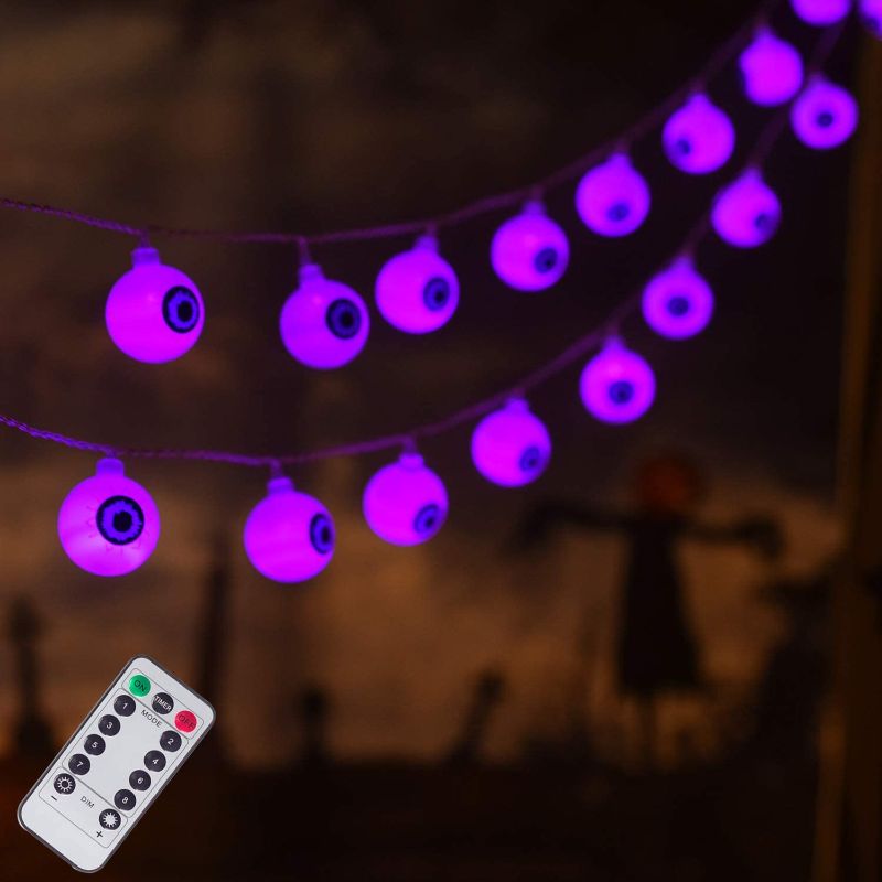 Photo 1 of 30 LED Halloween Eyeball String Lights, Battery Operated Halloween Fariy Lights, 8 Modes Halloween Lights for Outdoor Indoor Party Patio Halloween Decoration (Purple)