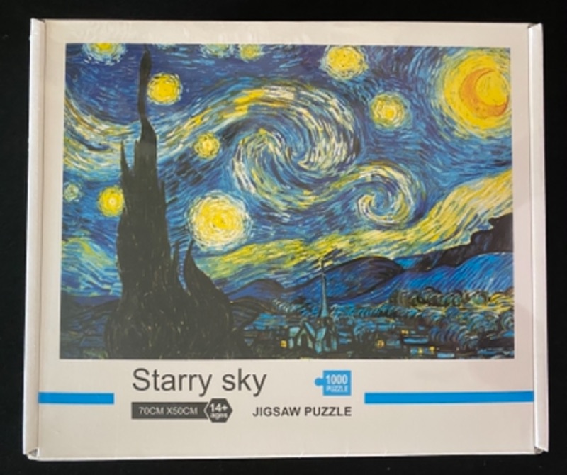 Photo 1 of Starry Sky 1000-Piece Jigsaw Puzzle | The Starry Night Vincent Van Gogh Jigsaw Puzzle | Van Gogh Starry Night Puzzle 1000 Pieces | Measures 27.5 x 20 Inches