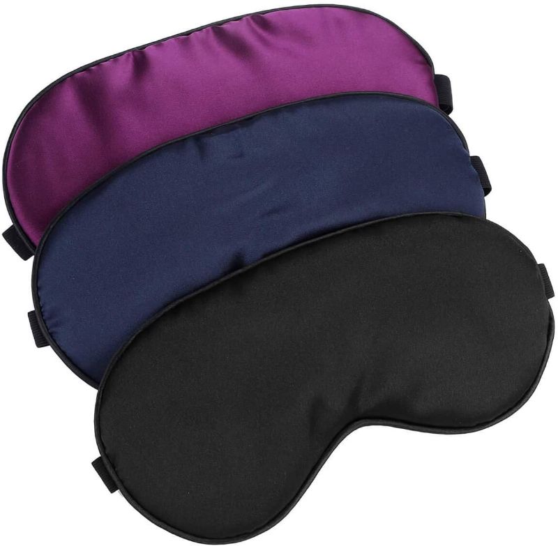 Photo 1 of Hochoek Silk-Sleep-Mask Eye-Mask Eye-Cover Eyeshade - 100% Silk Soft Adjustable Strip Eye Cover(Black+Dark Blue+Purple)