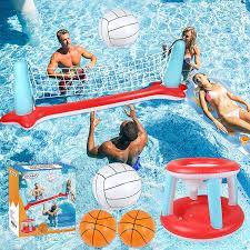 Photo 1 of CDCASA POOL FLOATS TOYS INFLATABLE VOLLEYBALL SET & 3 BALLS WITH BASKETBALL HOOP