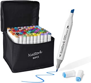 Photo 1 of Nattork 80 Colors Alcohol Markers,Brush Markers for Artists,Dual Tip Drawing Markers for Adult Coloring Illustration with Marker Case,Bonus 1 Colorless Pen+1 Hook Line Pen