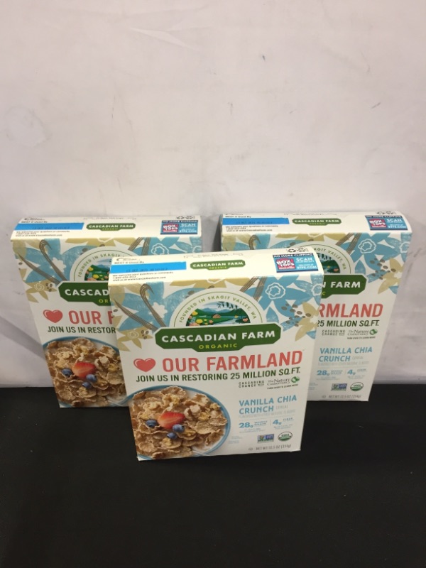 Photo 2 of Cascadian Farm Organic Vanilla Chia Crunch, Whole Grain Oats, 12.5 oz 3 PACK EXP OCT 2021