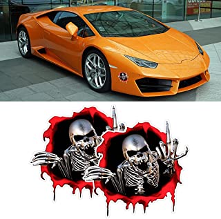 Photo 2 of 2 Pcs Car Skull Decal, Aggressive Middle Finger Skeleton Hand Cartoon Sticker, Fit Car Window, Bumper, Door, Automobile Tail Door (Black) 6 PACKS 