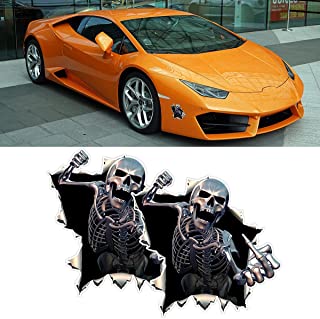 Photo 1 of 2 Pcs Car Skull Decal, Aggressive Middle Finger Skeleton Hand Cartoon Sticker, Fit Car Window, Bumper, Door, Automobile Tail Door (Black) 6 PACKS 