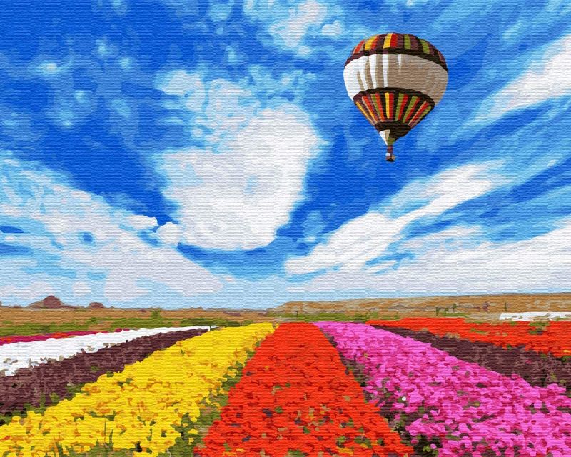 Photo 1 of DIY Paint by Numbers Canvas Painting Kit for Kids & Adults, 16" x 20" Drawing Paintwork with 3 Paintbrushes Acrylic Paints - Colorful Fields Air Balloon