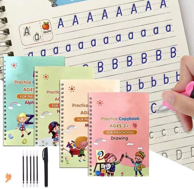 Photo 1 of 
4 Pack Practice Copybook That Can Be Reused, Calligraphy Set for Kids Number Math Drawing Alphabet Handwriting Book,Repeatedly Letter Writing Copybook