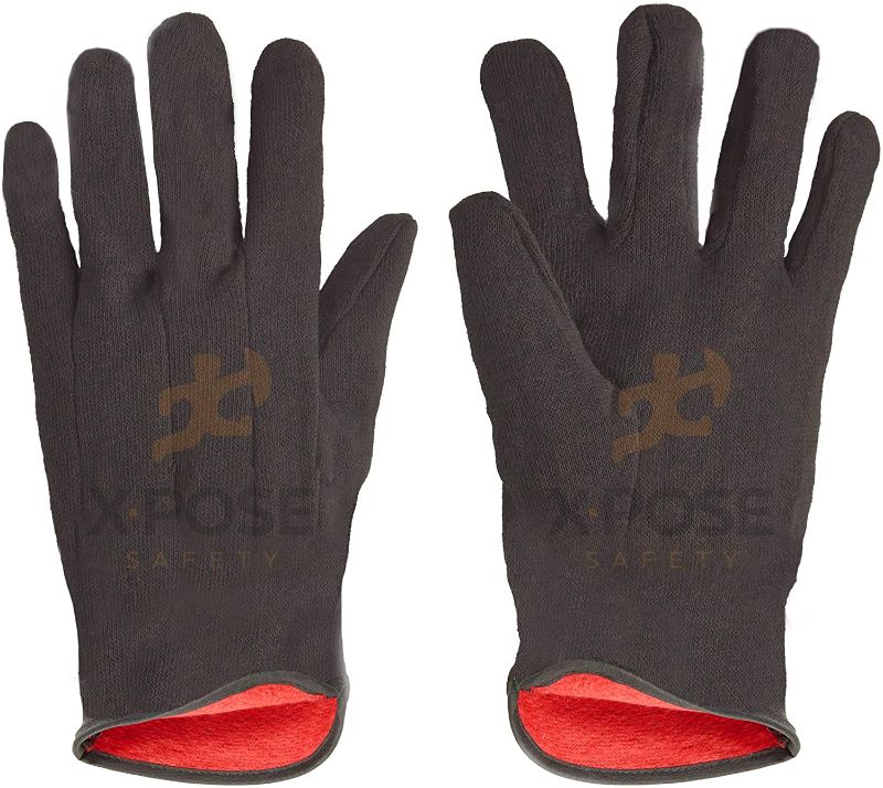 Photo 1 of 
Protective Work Gloves - 12 Pack For Industrial Labor, Home and Gardening 100% 14oz Cotton, Red Fleece Lining - Men's Large - Brown by Xpose Safety