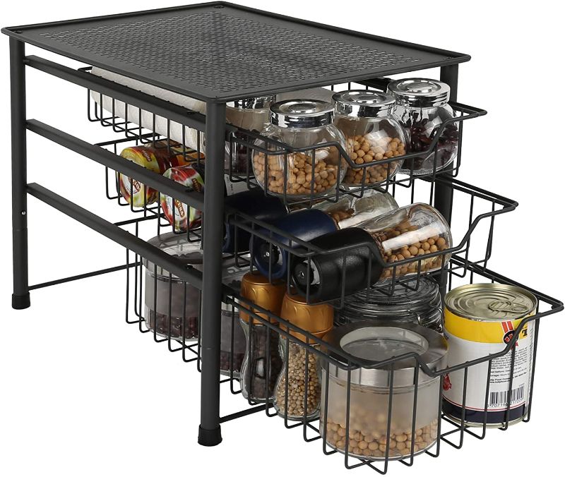 Photo 1 of  3-Tier Stackable Organizer Baskets with Metal Sliding Drawers for Pantry, Under The Sink, Desktop Organizer for Bathroom,Kitchen, Office 