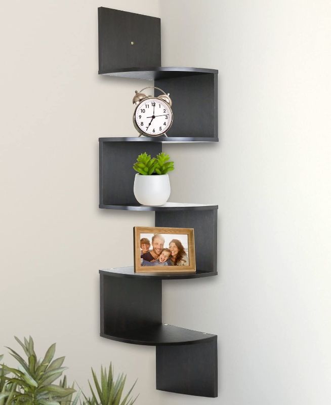 Photo 1 of Corner Shelf, Greenco 5 Tier Floating Shelves for Wall, Easy-to-Assemble Wall Mount Corner Shelves for Bedrooms and Living Rooms, Espresso Finish

