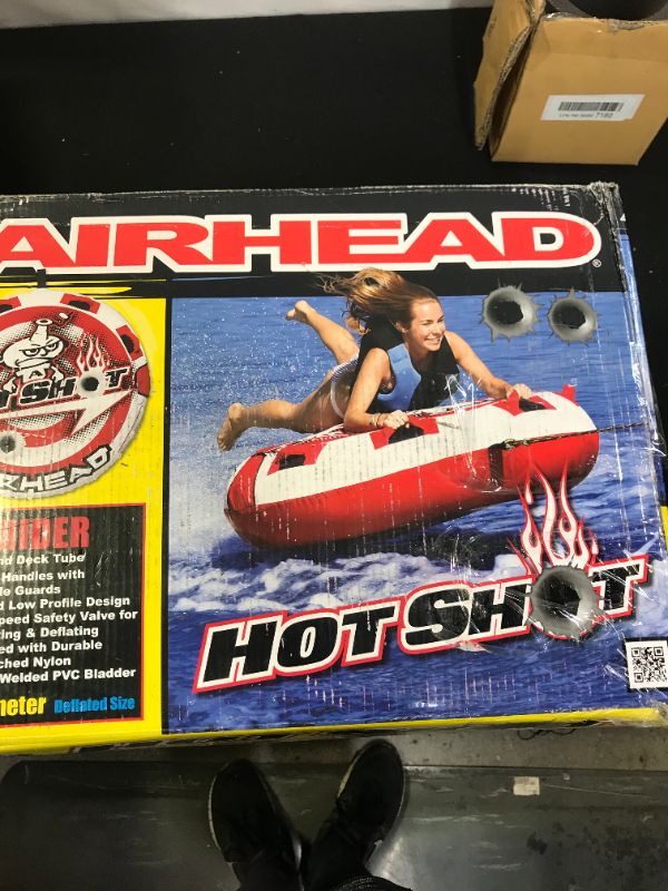 Photo 3 of Airhead Hot Shot | 1-2 Rider Towable Tube for Boating, Red/White (AHHS-12)
