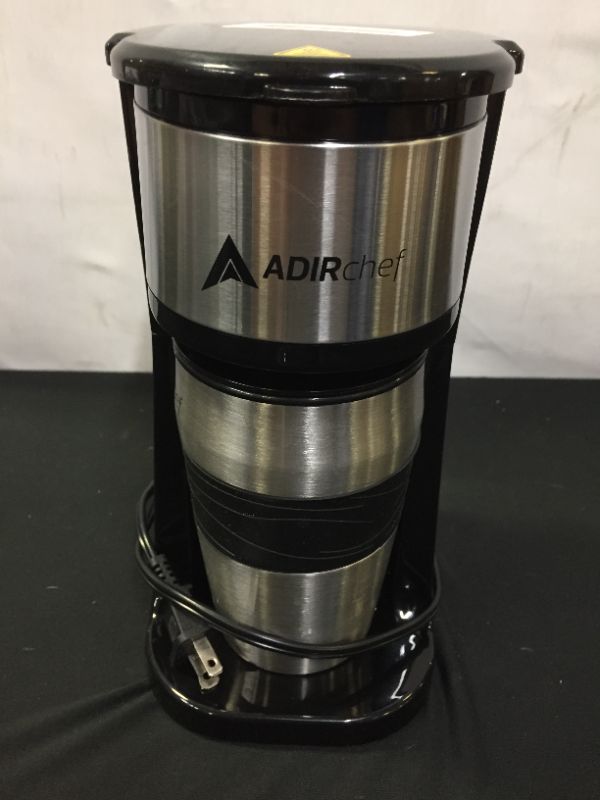 Photo 2 of ADIRchef Single Serve Coffee Maker - Mini Coffee Maker, Personal Coffee Maker with 15 oz. Grab & Go Travel Mug Coffee Tumbler & Reusable Filter For Home, Office, Camping...(Black) (UNABLE TO TEST, DOES TURN ON)