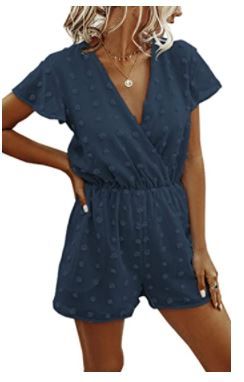 Photo 1 of Angashion Women’s Rompers-Summer Deep V Neck Wrap Floral Polka Dot Short Sleeve Beach Short Jumpsuit LARGE
