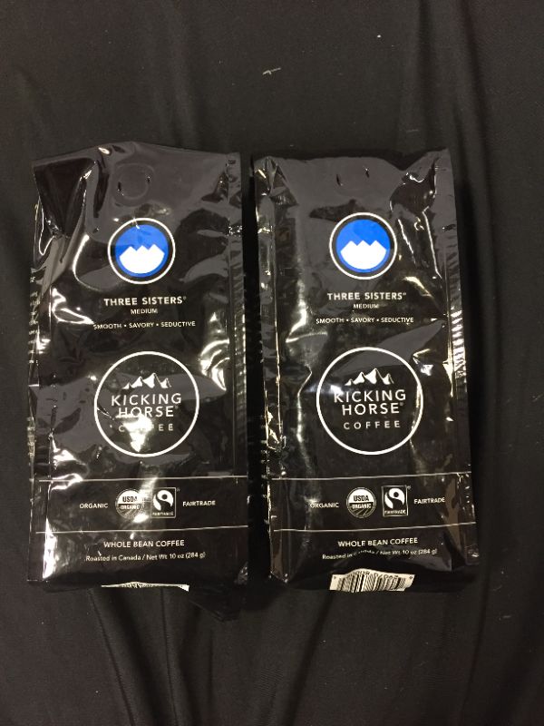 Photo 1 of 2 pack - Kicking Horse Coffee, Three Sisters, Medium Roast, Whole Bean, 10 Oz - Certified Organic, Fairtrade, Kosher Coffee EXP NOV 17 21
