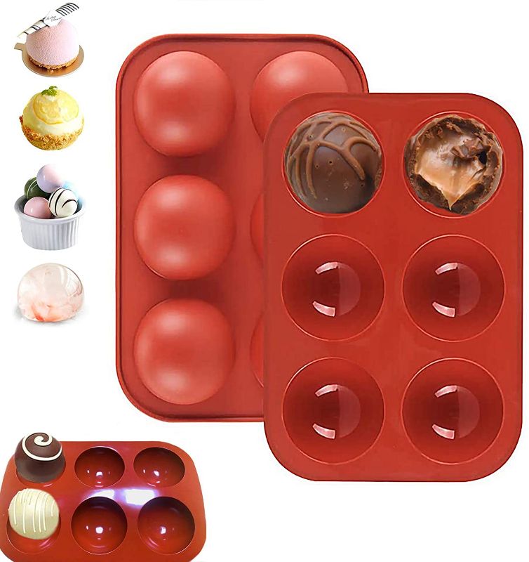 Photo 2 of 6 pack of 2 Packs Silicone Molds, Medium 6 Holes Semi Sphere Chocolate Molds, BPA Free Silicone DIY Baking Mold for Making Hot Chocolate Bombs, Cake, Jelly, Dessert, Dome Mousse, Candy, Pudding, Handmade Soap