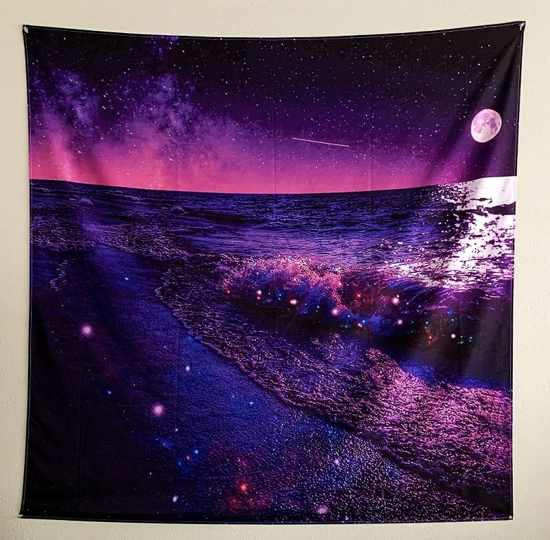 Photo 1 of Soulscape Hanging Wall Space Tapestry - Trippy Purple & Pink Nature & Galaxy-Themed Art - Aesthetic Bedroom, Photography Backdrop, Party & Dorm Room Decorations for Teen Girls - Large Size: 59x59"
