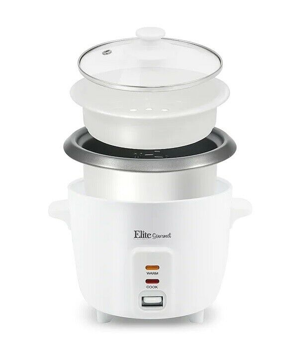 Photo 1 of  Elite Gourmet 6-Cup Rice Cooker with Steam Tray - white