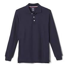 Photo 1 of French Toast Boys' Long-Sleeve Pique Polo Shirt Light Blue, xl, Navy, Size 
