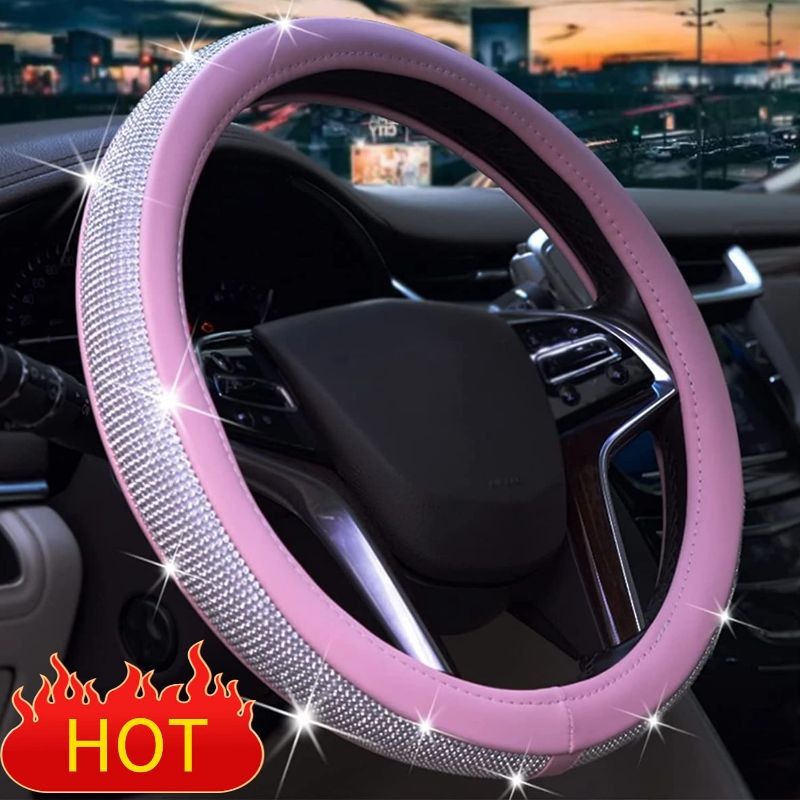 Photo 1 of 15 in Car Steering Wheel Covers for Girls Women, Diamond Car Steering Wheel Cover Rhinestone Car Accessories
