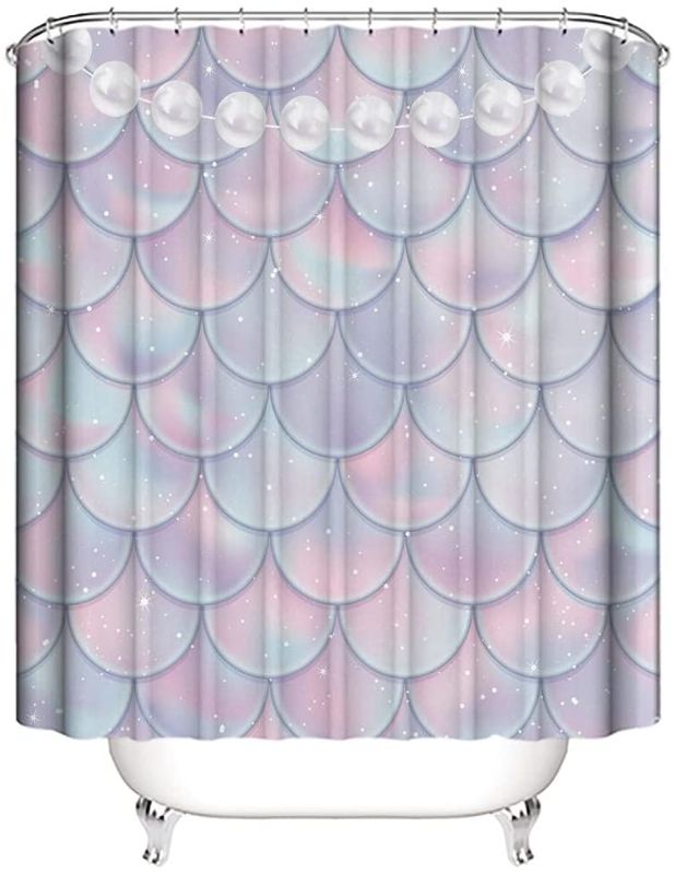 Photo 1 of Pink Fish Scales Watercolor Shower Curtain Set with 12Hooks Bathroom Dream Pearl Bathtubs Decor Easy Care Waterproof Machine Washable Durable Polyester Fabric 72"x72"
