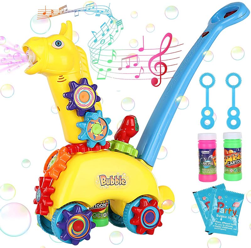 Photo 1 of Bubble Machine Lawn Mower for Toddlers - Giraffe Automatic Bubble Blower Car with Music Lights Outdoor Toys for Toddlers Bubble Toys Birthday Gifts for Preschool Kids 3-6 Years Old
