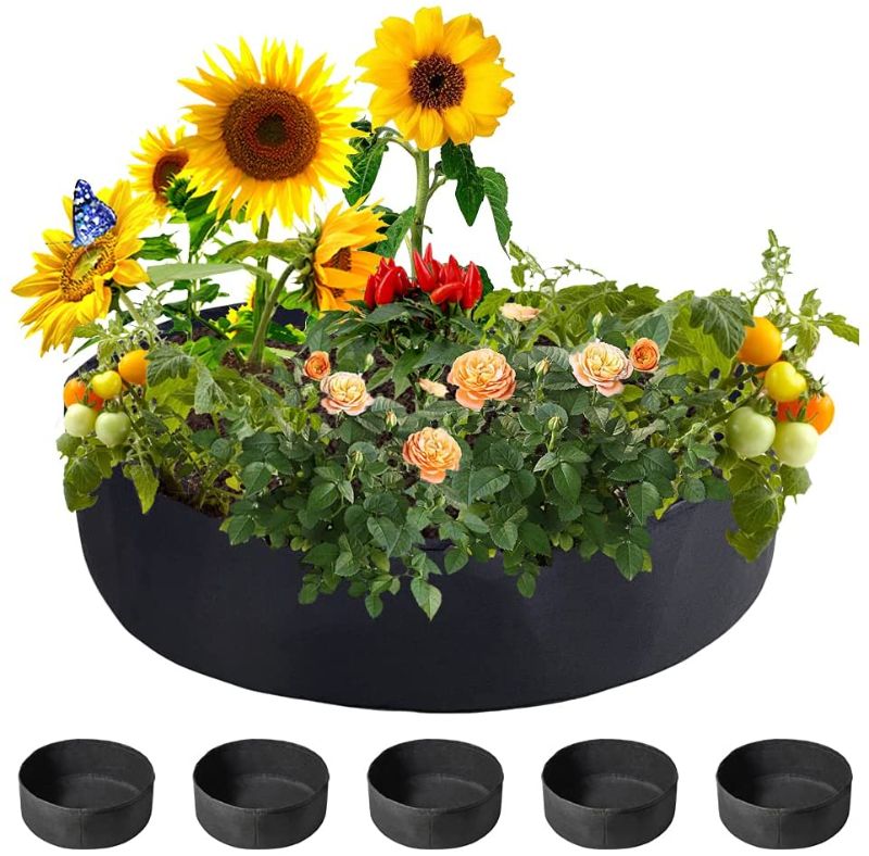 Photo 1 of 10 Gallon Round Garden Raised Planting Bed, Fabric Raised Garden Bed Planter Container Heavy Duty Thickened Non-Woven Grow Bags for Vegetable,Flowers and Fruits(5-Pack Black)
