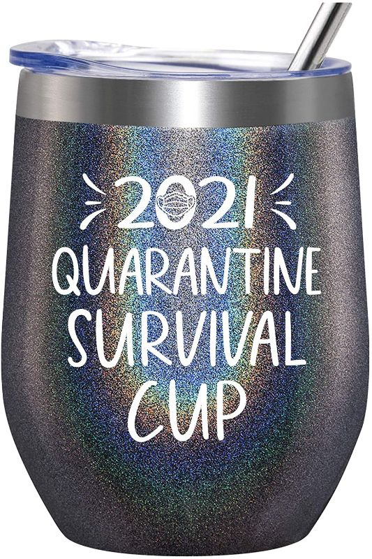 Photo 1 of 2021 Quarantine Survival Cup - Gifts for Women, Men, Friend, Sister, Mom, Grandma, Aunt, Daughter, Coworker - 30th, 40th, 50th, 60th Birthday Gift Ideas, Insulated Wine Tumbler, 12 Ounce Charcoal
