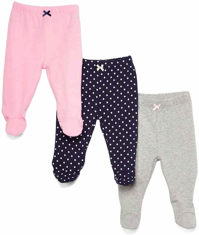 Photo 1 of Spasilk Baby Girls 3 Pack Cotton Footed Pants, Navy Dots, 3, Navy Dots, Size 3 mo to 12 lb 