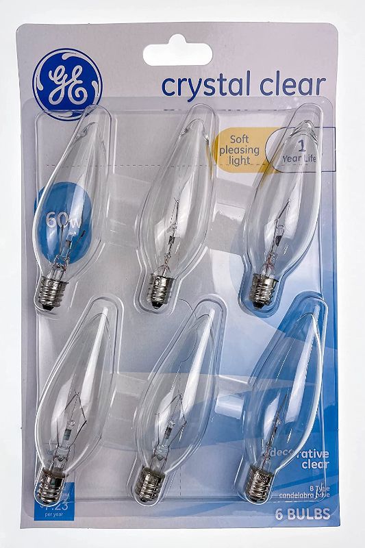 Photo 1 of GE crystal clear 60 watt blunt tip 6-pack
