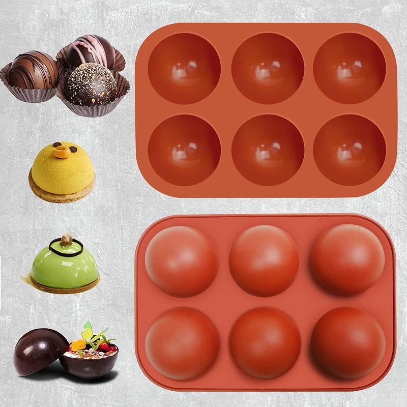 Photo 1 of 2 Pcs 6 Holes Semi Sphere Silicone Mold For Making Hot Chocolate Bombs, Cake, Jelly, Pudding, Dome Mousse, Round Shape BPA Free Cupcake Baking Pan Creative DIY handmade mold (6pcs total) 3 pack