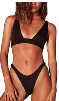 Photo 1 of Jeniulet Women's Bikini Set Sexy Solid Padded Brazilian Triangle Thong Bikini Adjustable Strap Two Piece Bathing Suits
size S