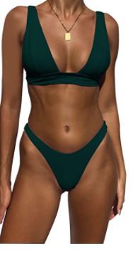 Photo 1 of Jeniulet Women's Bikini Set Sexy Solid Padded Brazilian Triangle Thong Bikini Adjustable Strap Two Piece Bathing Suit
size M