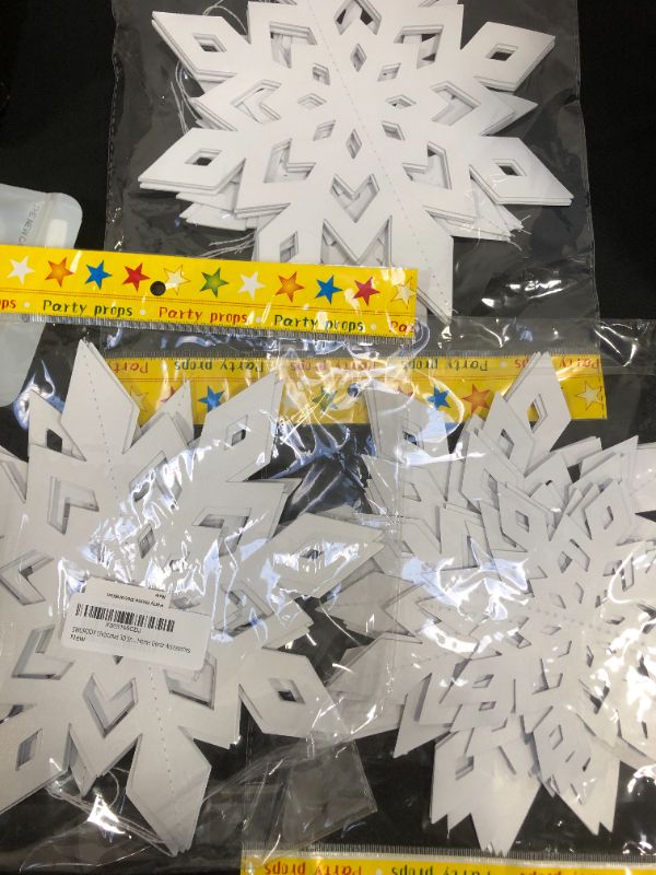 Photo 2 of Bininbox Christmas Hanging Snowflake Decorations, 12 Pcs Winter 3D Glittery White Snowflakes Garland For Window Xmas Trees Decor, Christmas New Year Party Winter Wonderland Decoration----3 PACK 