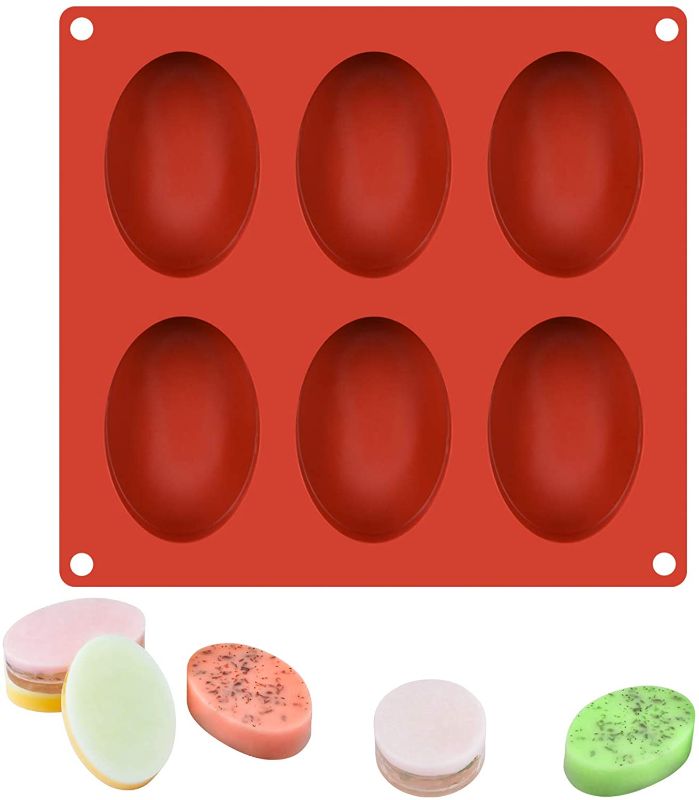Photo 1 of 6 Cavities Silicone Molds for Soap Making, Reusable and Flexible Silicone Soap Molds for Customized Making Soap at Home, Easy to Release and BPA Free, Pack of 2 (WineRed, Oval)
