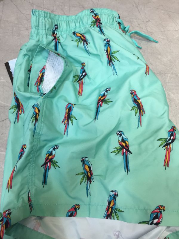 Photo 3 of MENS MINT SWIM TRUNKS WITH GEOMETRIC PARROT DESIGN SIZE XL 