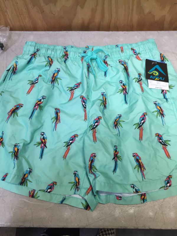 Photo 1 of MENS MINT SWIM TRUNKS WITH GEOMETRIC PARROT DESIGN SIZE XL 