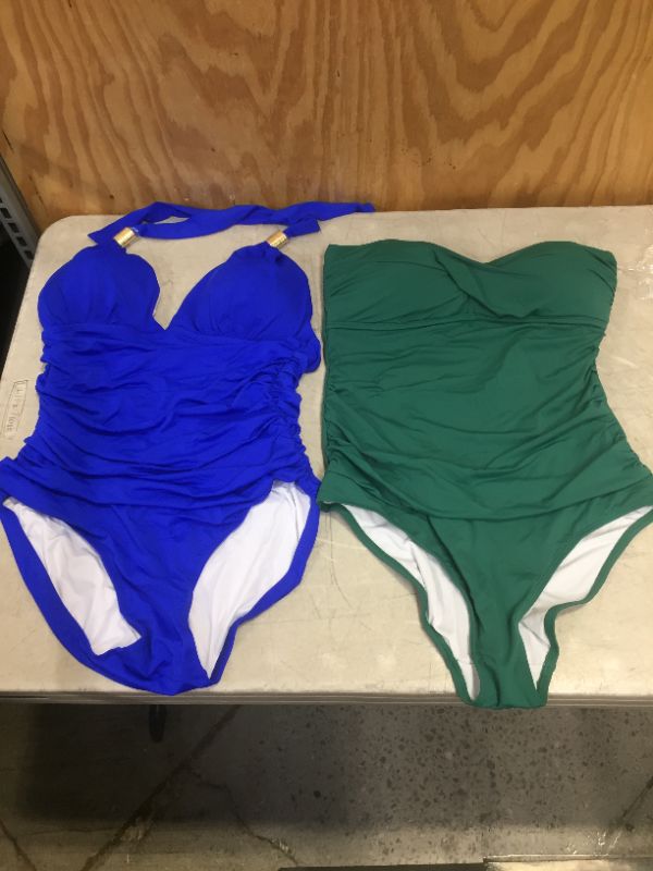 Photo 1 of 2 pack Womens Swim Wear Medium One pieces, blue and green SOLD AS IS