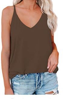 Photo 1 of TINSTREE Women V Neck Spaghetti Strap Tank Tops Loose Casual Sexy Sleeveless Vest Summer Soft Shirts Blouses DARK GRAY ---3 PACK 