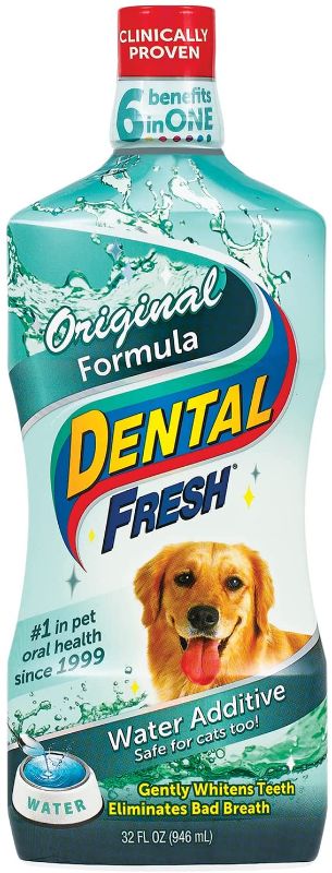 Photo 1 of Dental Fresh Water Additive for Dogs, Original Formula – Bad Breath Solution for Dogs – Add to Water Bowl to Help Whiten Teeth, Eliminate Bad Breath – Dog Teeth Cleaning to Improve Oral Health
