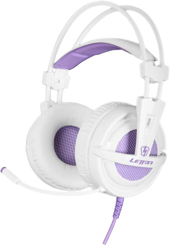 Photo 1 of SUPSOO White Purple Gaming Headset for Xbox One, PS4, 3.5mm Over Ear Headphones with Microphone, Soft Earmuffs Bass Surround Compatible with PC Laptop Nintendo Switch Games - Purple
