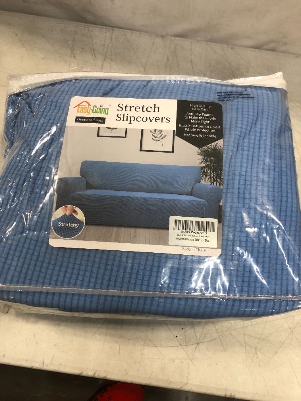 Photo 2 of Easy-Going Stretch Oversized Sofa Slipcover 1-Piece Couch Sofa Cover Furniture Protector Soft with Elastic Bottom for Kids, Spandex Jacquard Fabric Small Checks(X Large,Light Blue)
