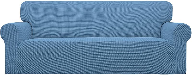 Photo 1 of Easy-Going Stretch Oversized Sofa Slipcover 1-Piece Couch Sofa Cover Furniture Protector Soft with Elastic Bottom for Kids, Spandex Jacquard Fabric Small Checks(X Large,Light Blue)
