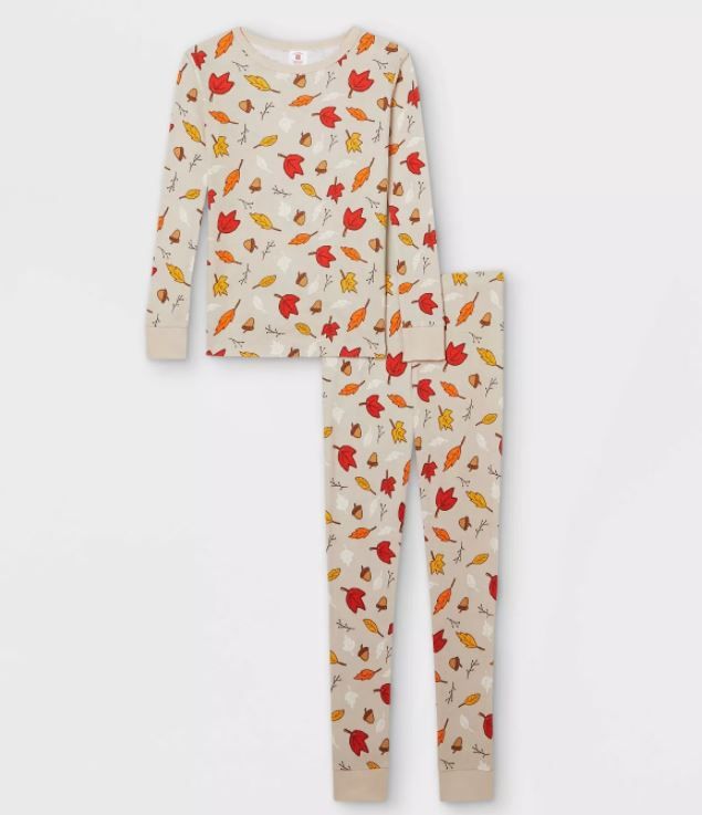 Photo 1 of Kids' Fall Leaf Print Matching Family Pajama Set - Oatmeal size 8